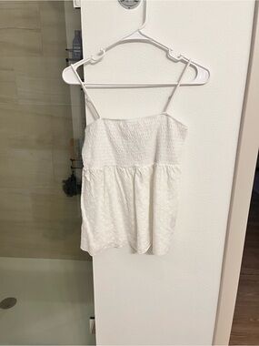 White Eyelet Smocked Spaghetti Strap Cami